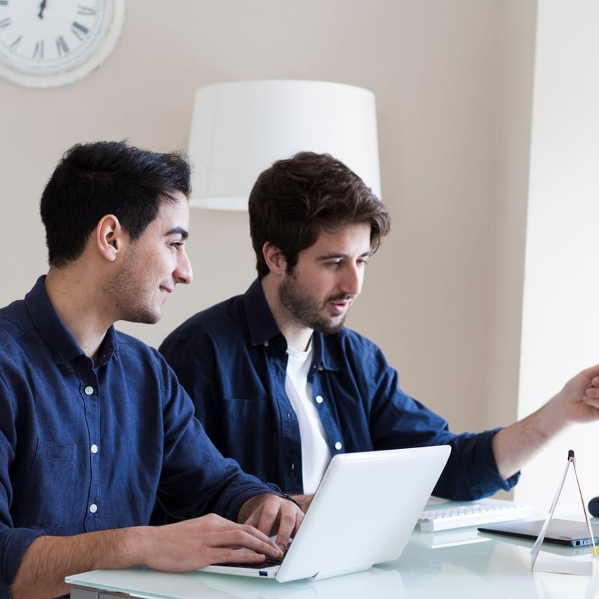 Colleagues discussing a project